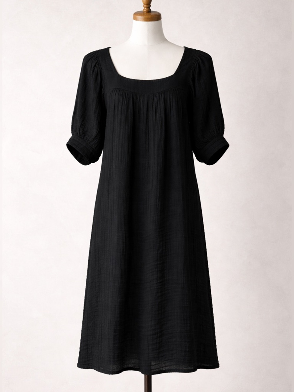 Apiece Apart Gauze Dress Sz 4 Black Scoop Neck Flowy Relaxed Puff Sleeve READ